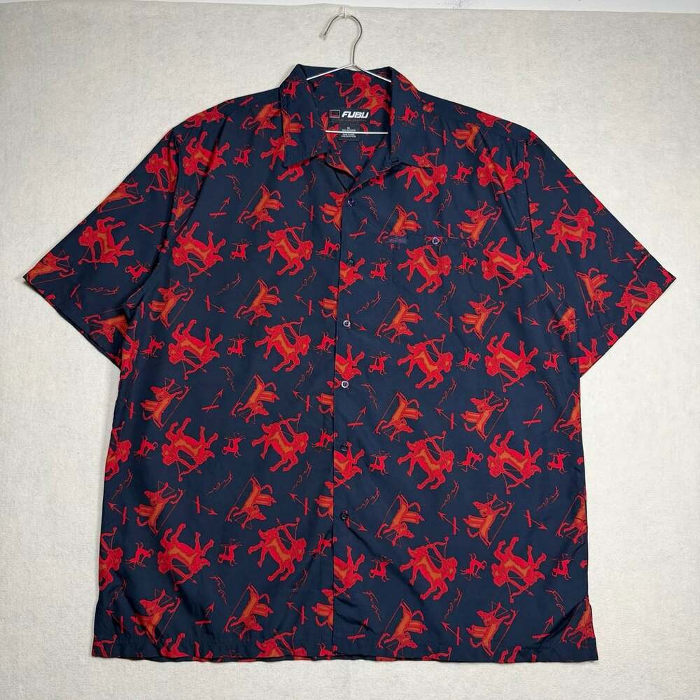 Vintage Fubu Shirt Mens XL The Collection Button Down Blue Red Centaurs